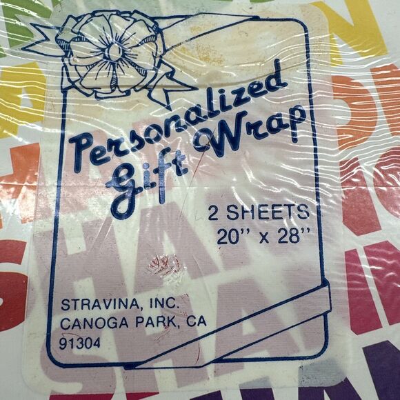 Vintage 80s NIP Stravina Personalized Name SHANNON Gift Wrap Rainbow - Picture 2 of 11